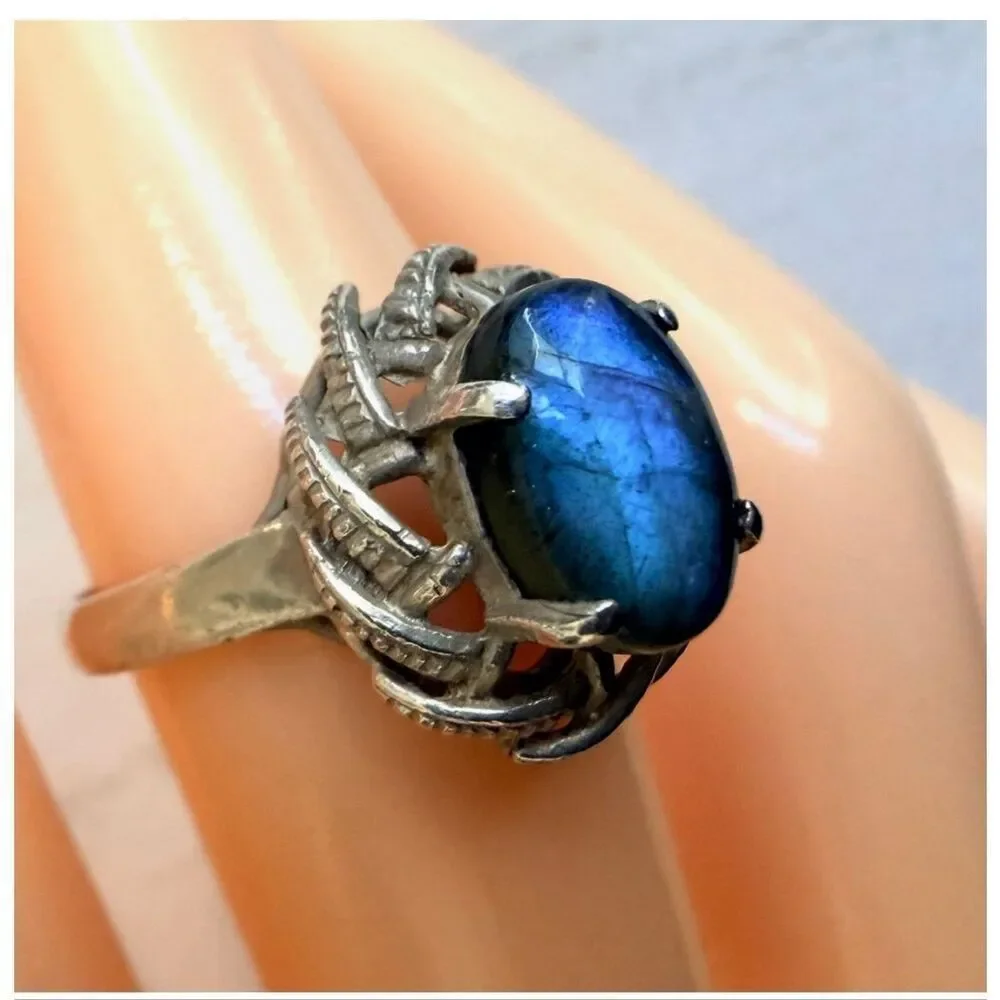 Vintage Sterling Silver Labradorite Statement Ring
